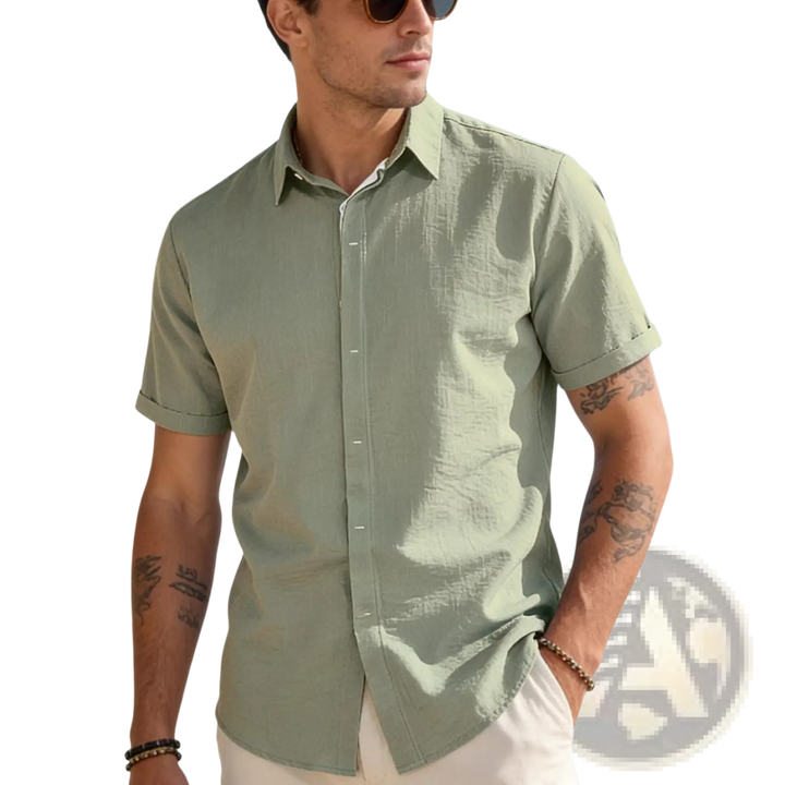 Men’s Textured Bamboo Linen Short Sleeve Button Down Shirt