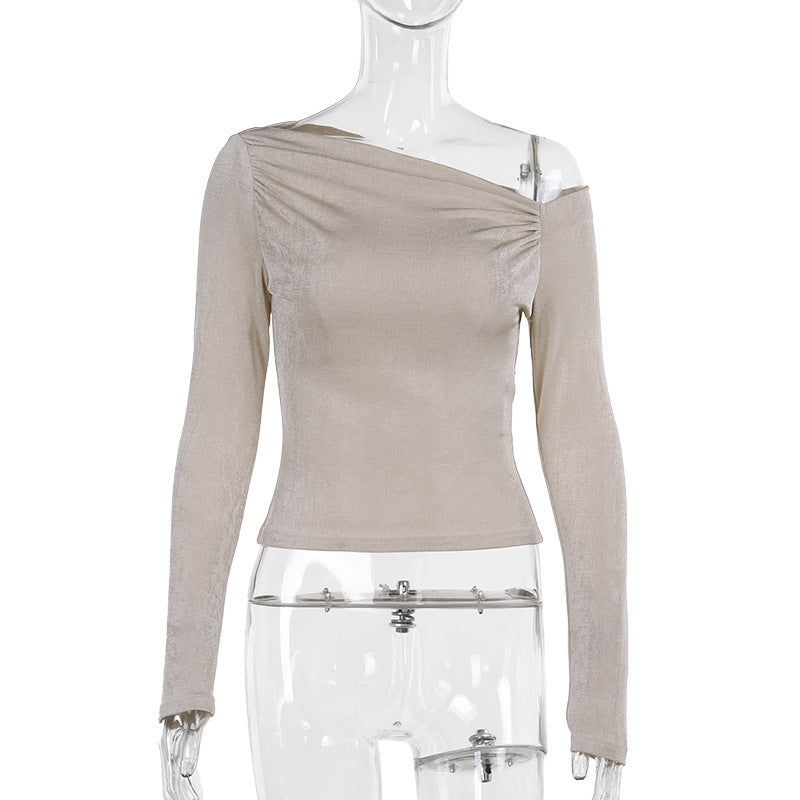 Women's One-Shoulder Long Sleeve Basic Top