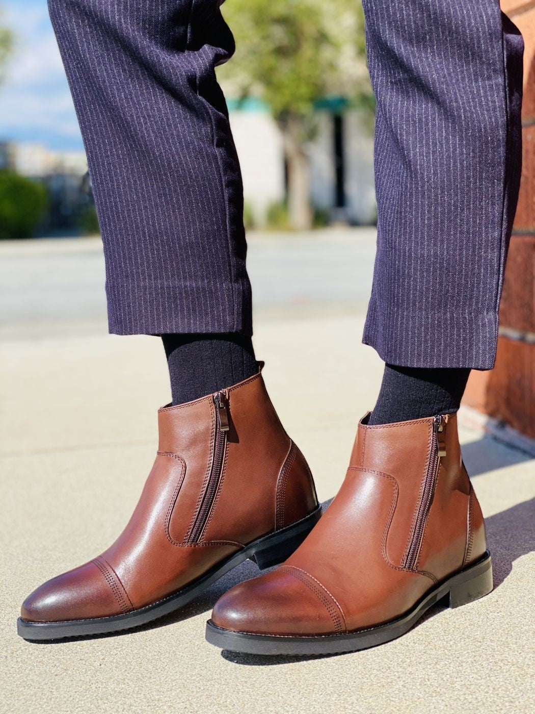 CALTO Dark Brown Height Increase Zipper Boots