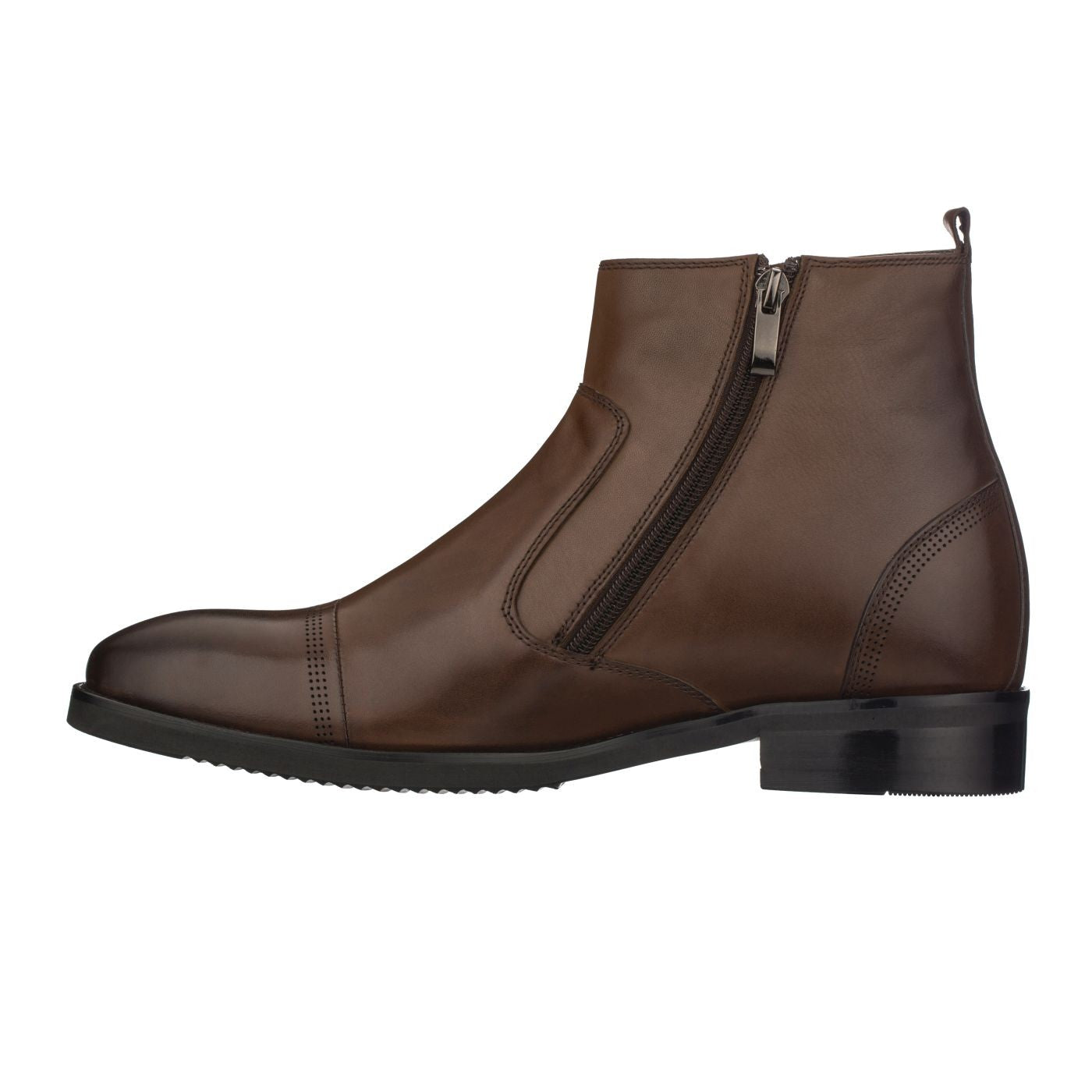CALTO Dark Brown Height Increase Zipper Boots