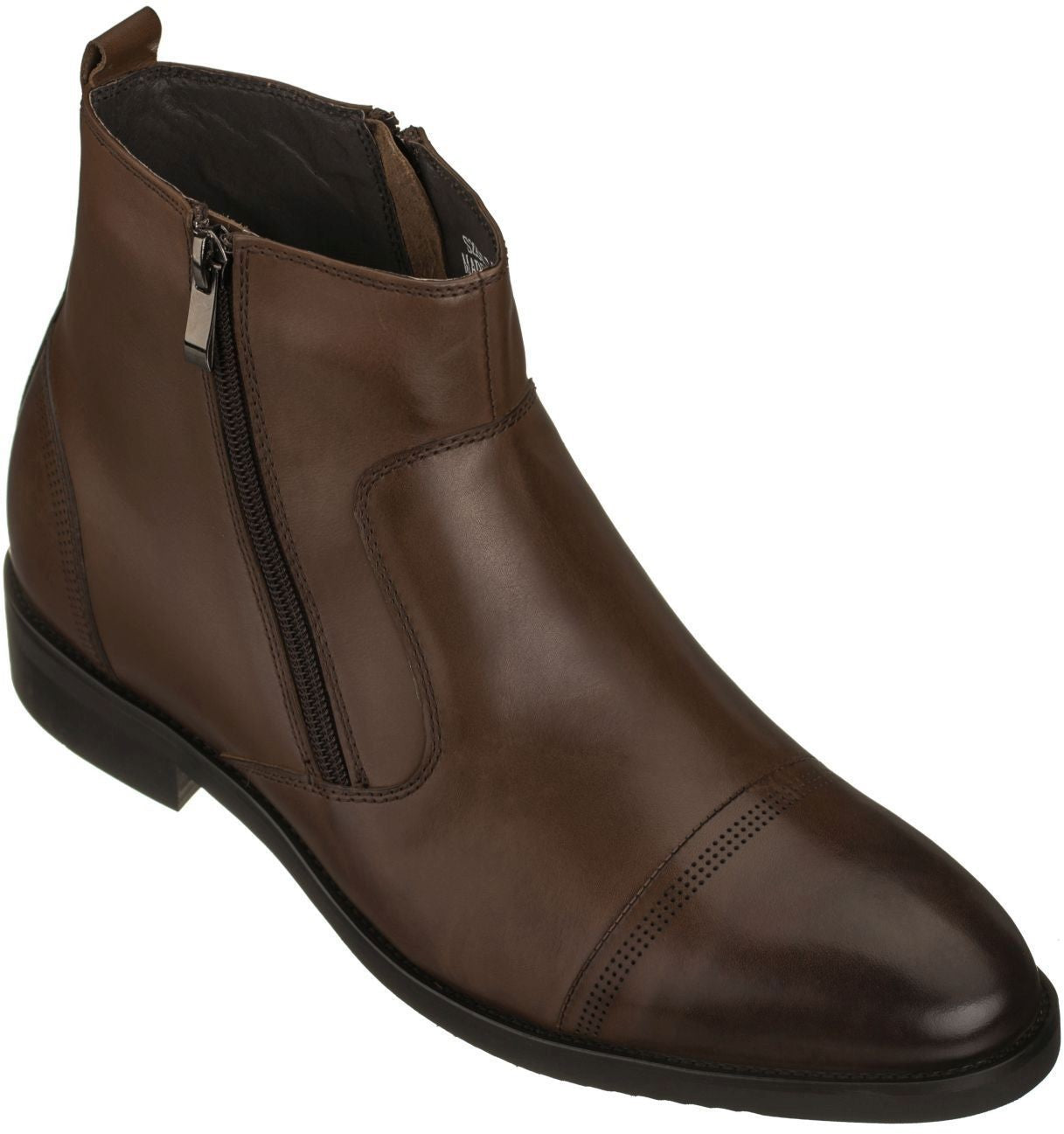 CALTO Dark Brown Height Increase Zipper Boots