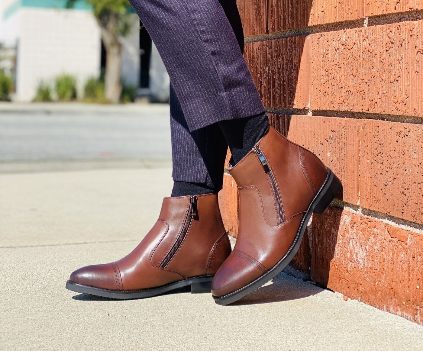 CALTO Dark Brown Height Increase Zipper Boots