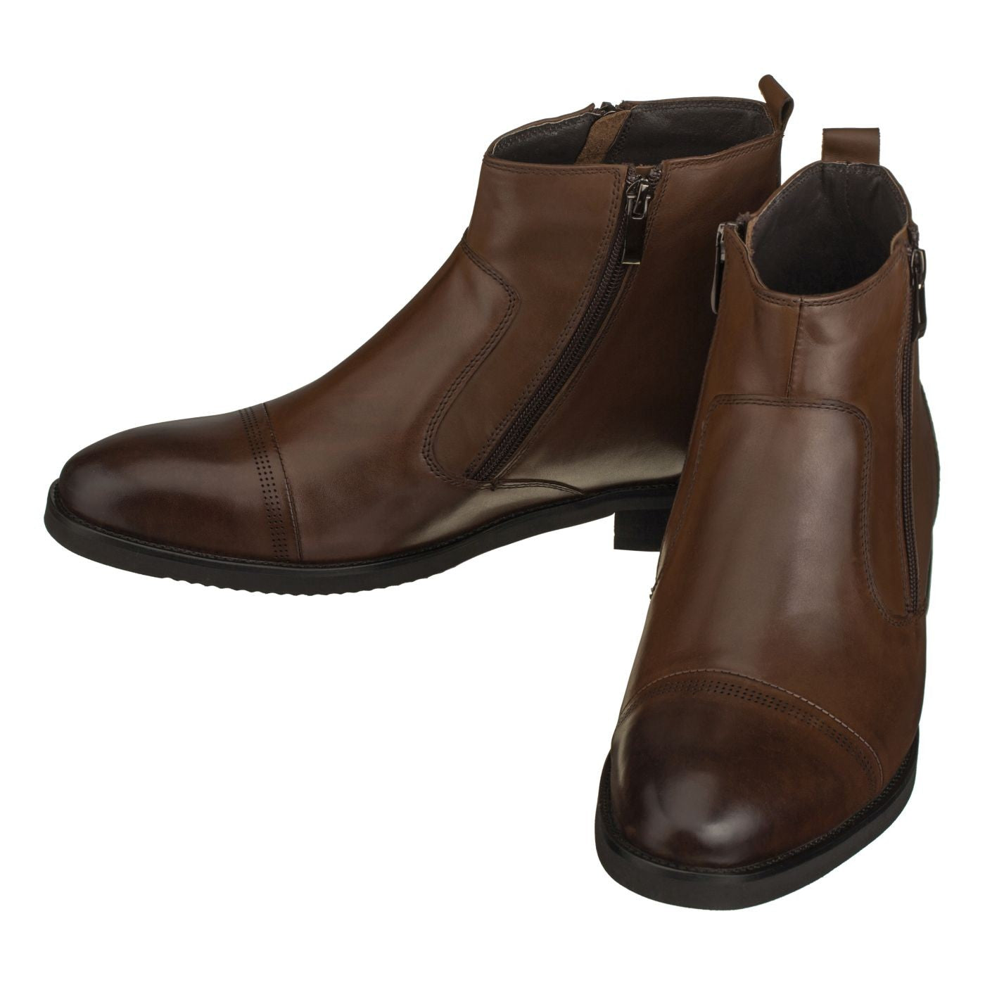 CALTO Dark Brown Height Increase Zipper Boots