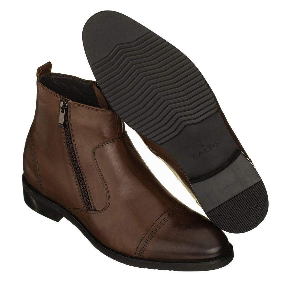 CALTO Dark Brown Height Increase Zipper Boots