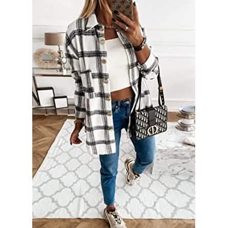 Women's Fall Clothes Plaid Jacket Long Sleeve