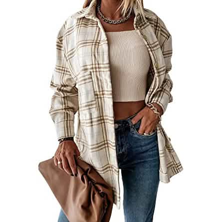 Women's Fall Clothes Plaid Jacket Long Sleeve